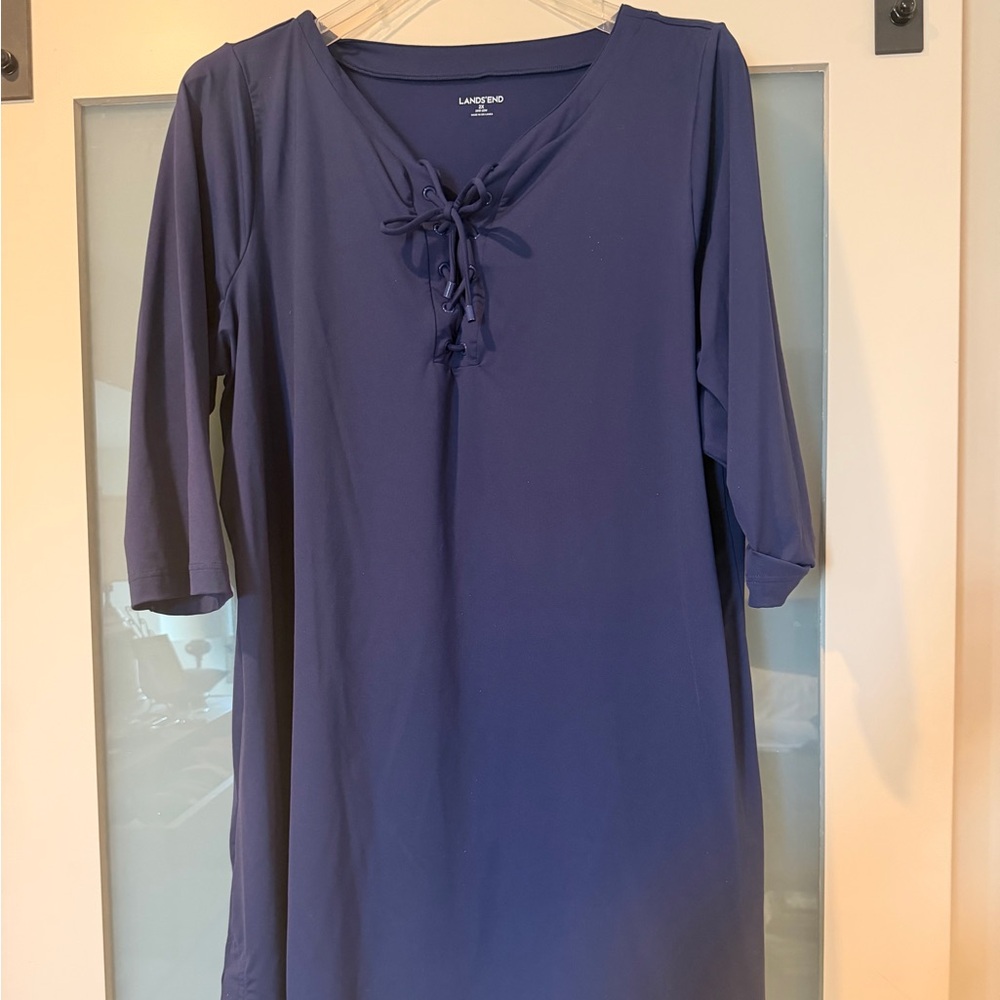 Lands' End Deep Navy Lace-Up Shift Dress